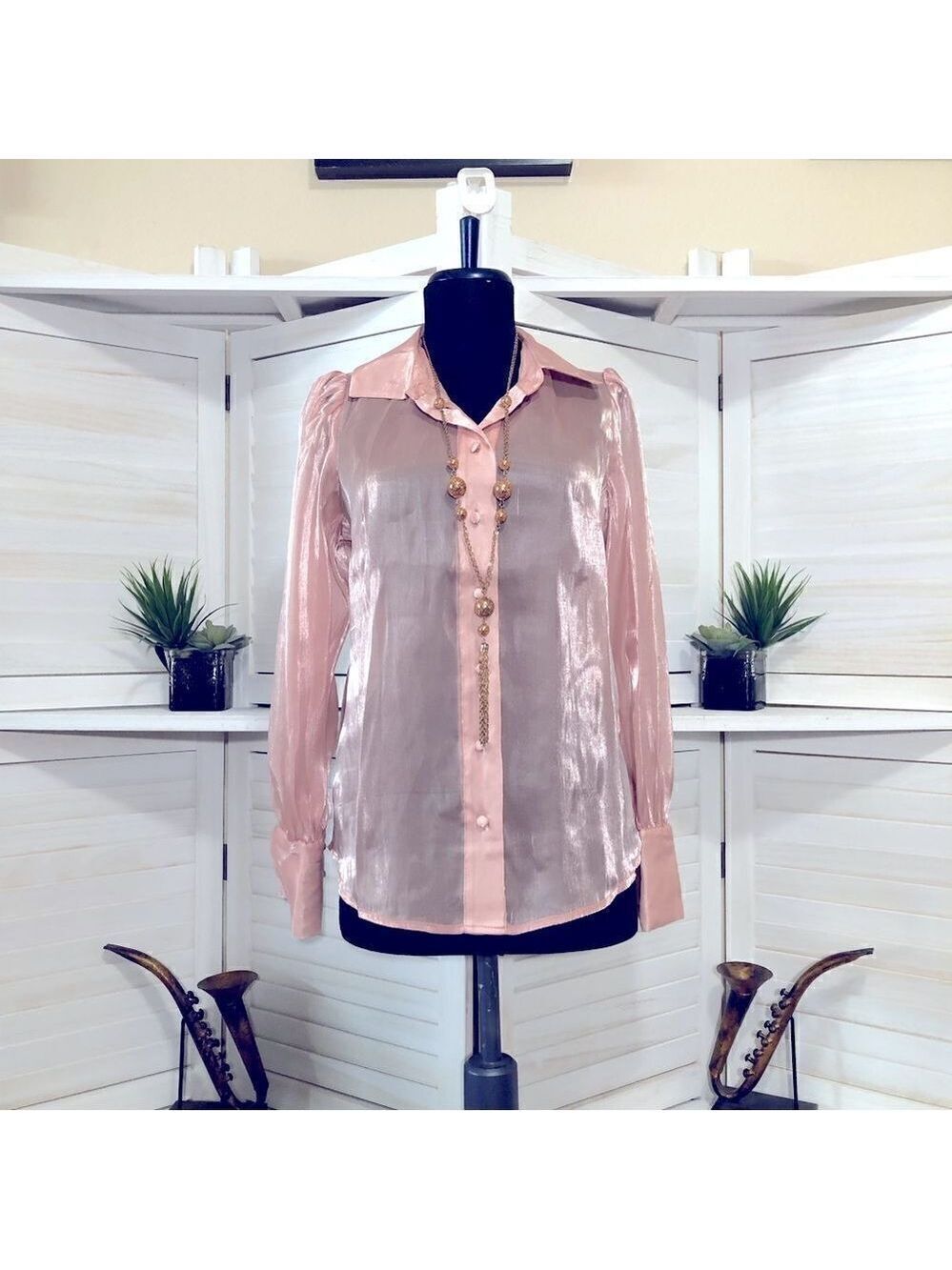 Boston Proper lace shirt metallic pink Alt fairy coquette whimsical cocktail XS